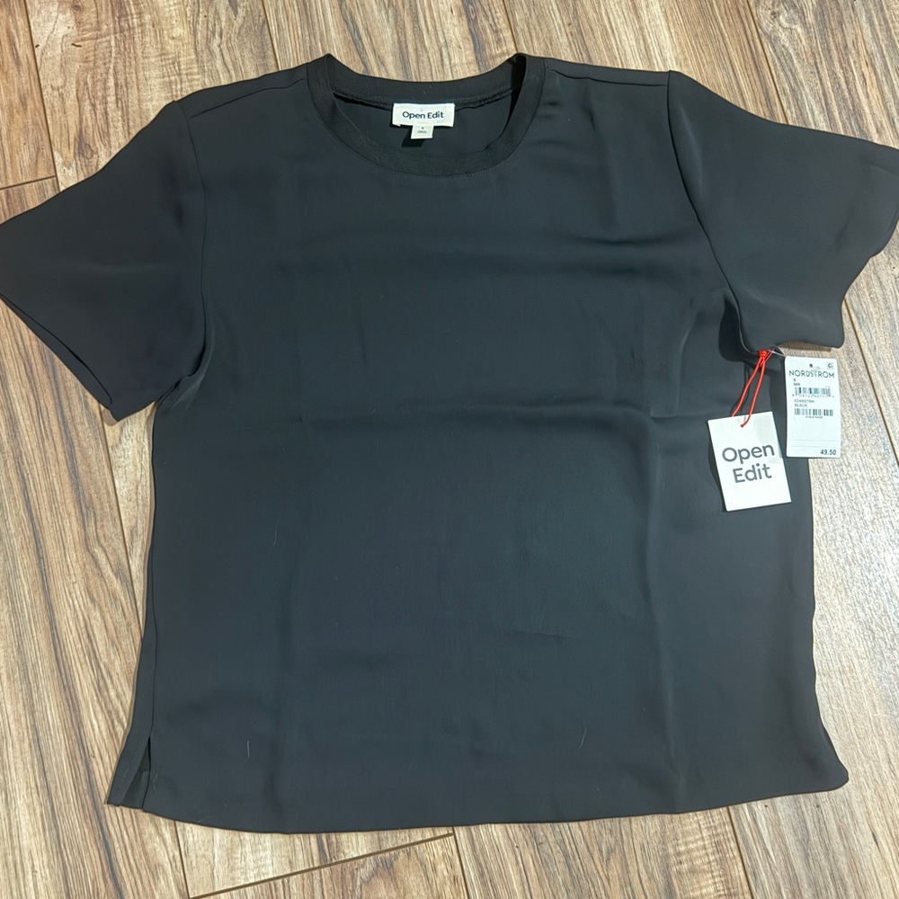 NWT. Nordstrom Open Edit Black Top. Size S.